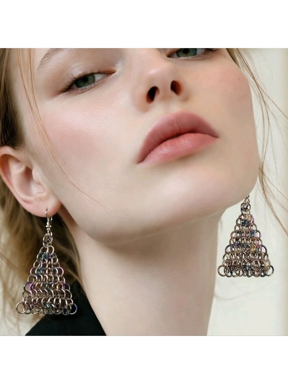 Sterling Silver Triangle Chainmail Earrings